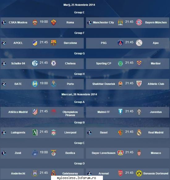 Grupele Champions League + Rezultate Actualizate + REZUMATE! - Lossless - @ Suport Useri / Forum (Informatii Utile) / Reguli Generale
